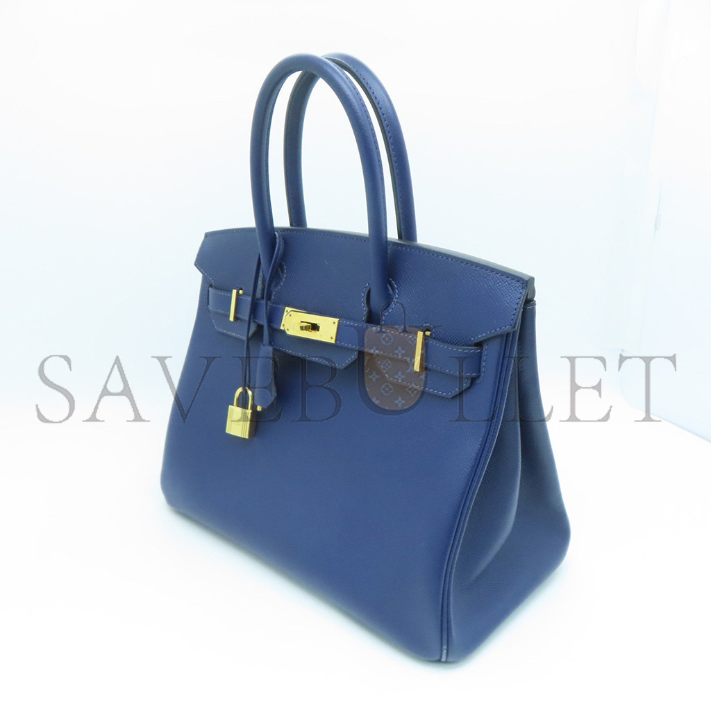 HERMÈS BIRKIN 25 SWIFT LEATHER AGATE BLUE GOLD BUCKLE H049362CK23 (25*20*13cm)